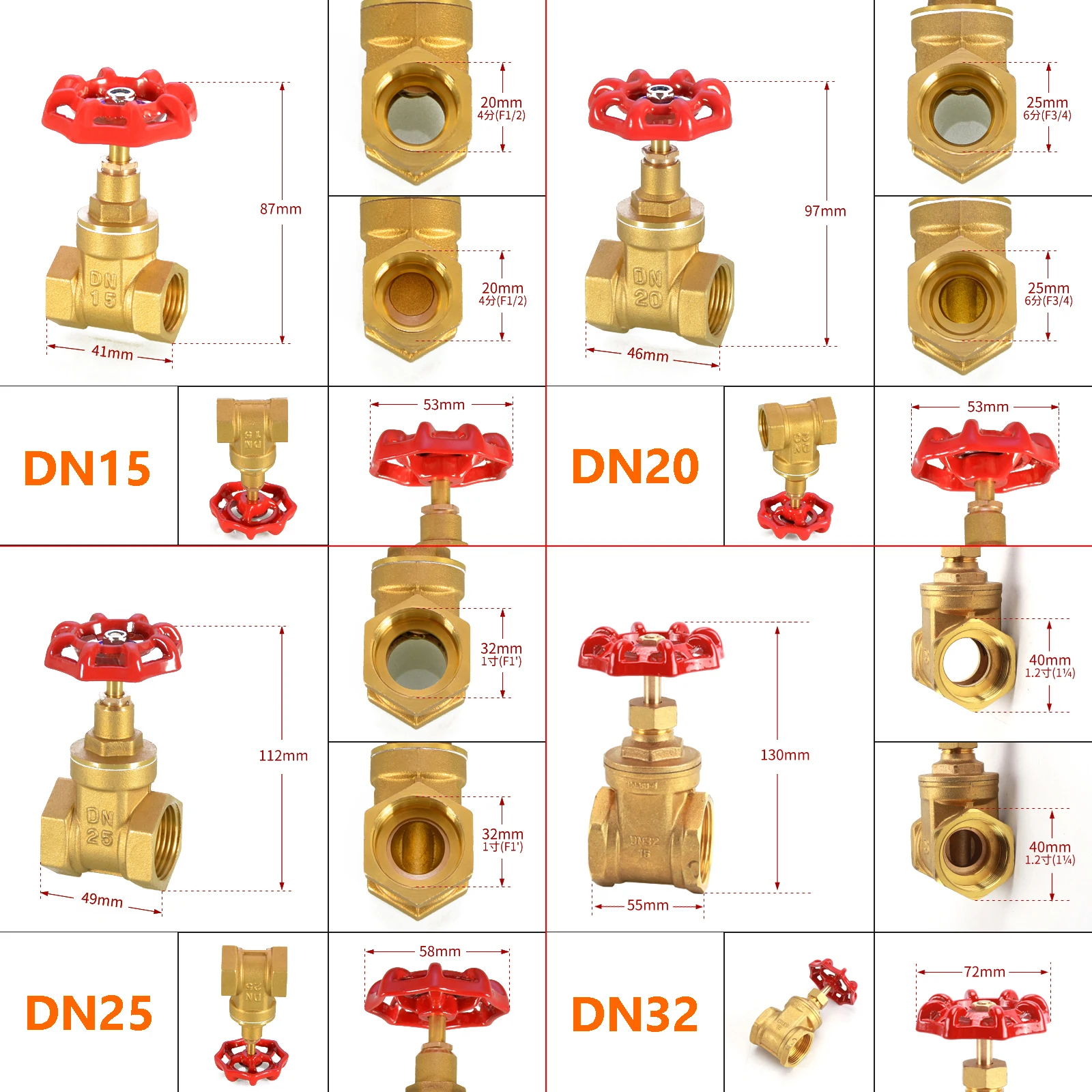 

Female Thread Brass Gate Valve Red Handle Gate Valve Ball Valve Hand Wheel Shutoff Water Pipe Fittings