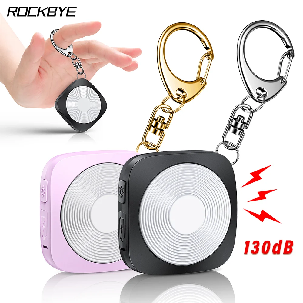 Rockbye Bicycle Warning Taillight Type-C Charging LED Waterproof 130dB Personal Safety Alarm with Key Chain Press Tap Alarm