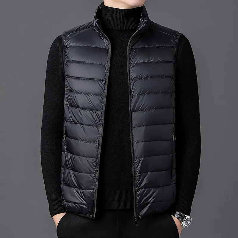 

Men's Sleeveless Vest Jacket Winter Fashion Cotton-Padded Warm Stand Collar Casual Lightweight down Coat with Portable Pocket