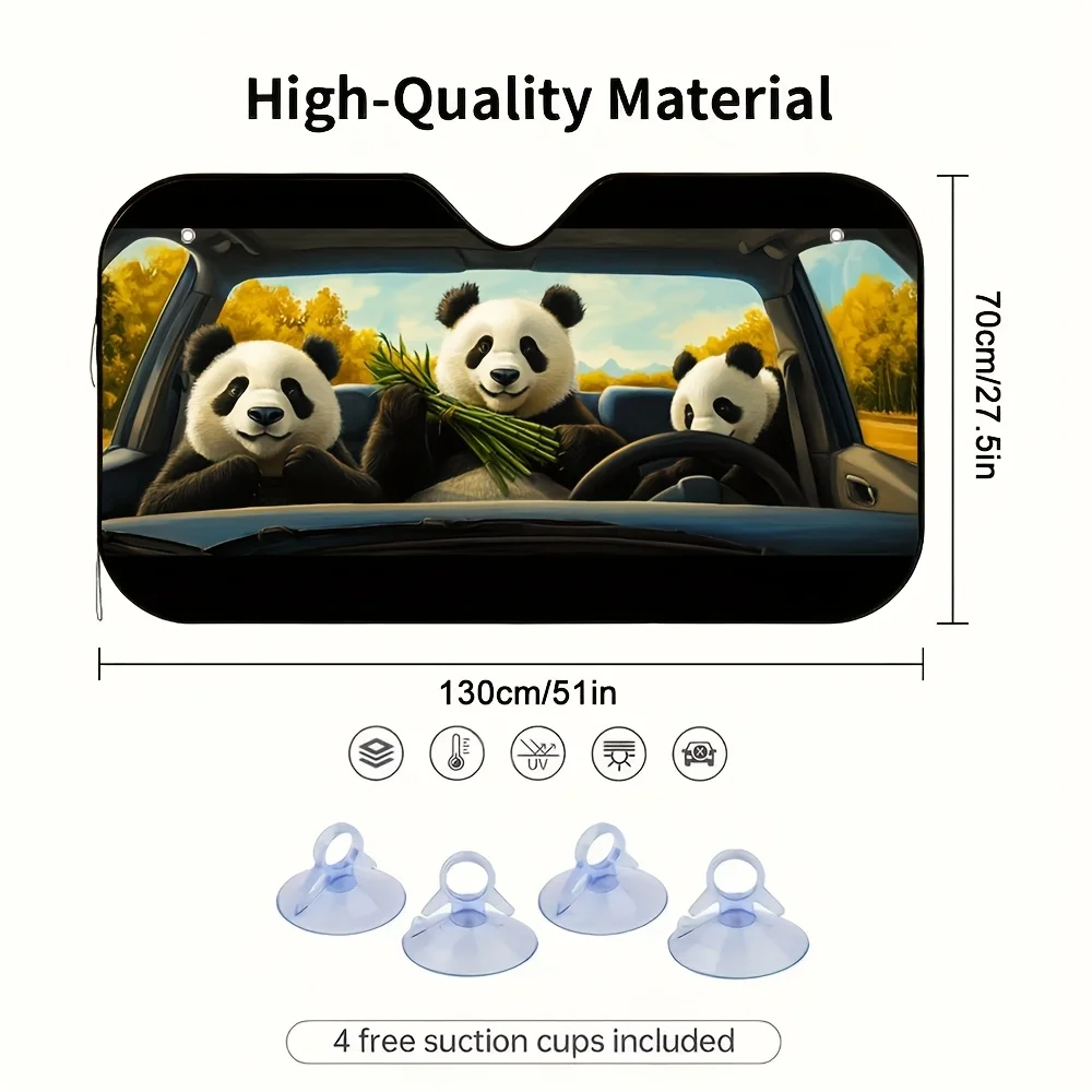 Cute Panda Sun Shade 1pc Cute Panda Sun Shade | Universal Car Protector, Durable Windshield Cover with Adorable Design