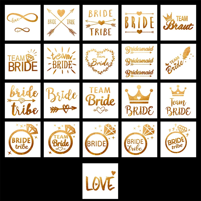 Team Bride Metal Bronzing Tattoo Stickers Bachelorette Party Decor Wedding Bridesmaid Bridal Gifts Bride To Be Shower Supplies