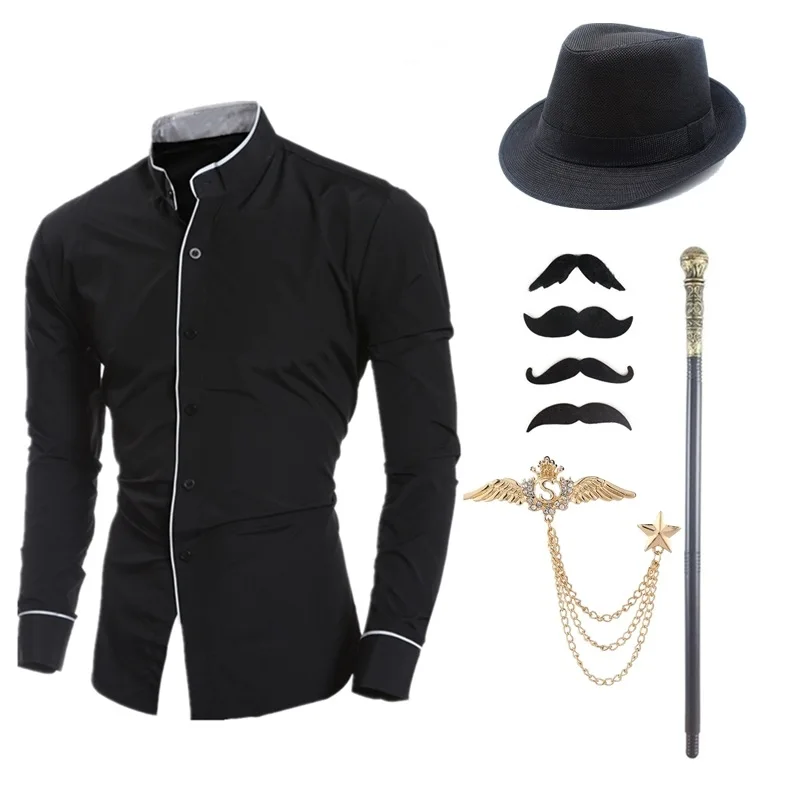 

Мужской комплект из рубашки с длинным рукавом и кепки в стиле Гэтсби 920-х годов, приталенный, имитация двух предметов, не требует глажки, летняя мода