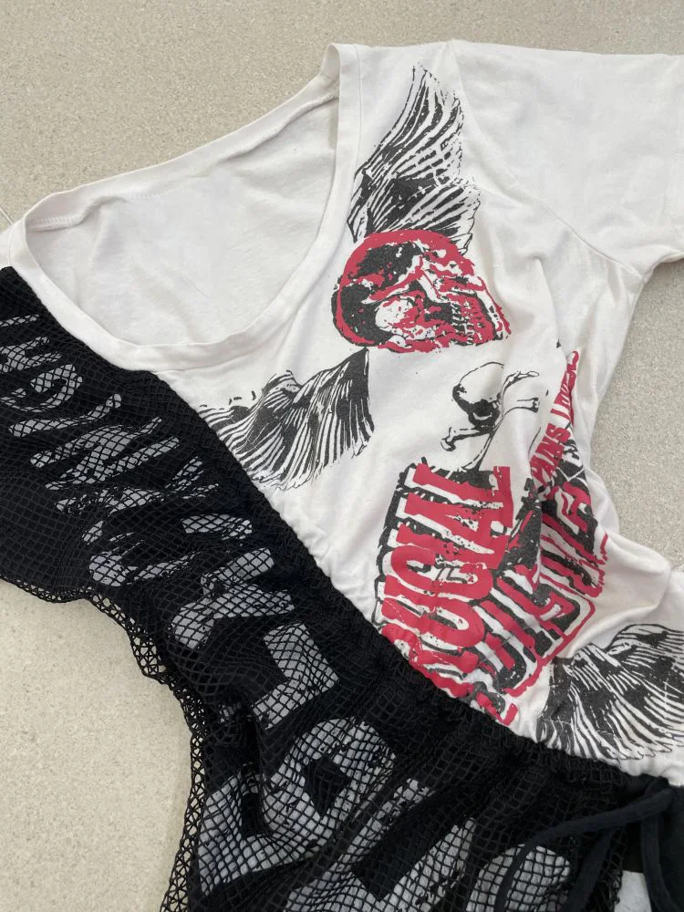 Original Faionable Unique White Top Summer New Design Beautiful irt Casual Sle Universal Fit Slimming Cotton Blend Print