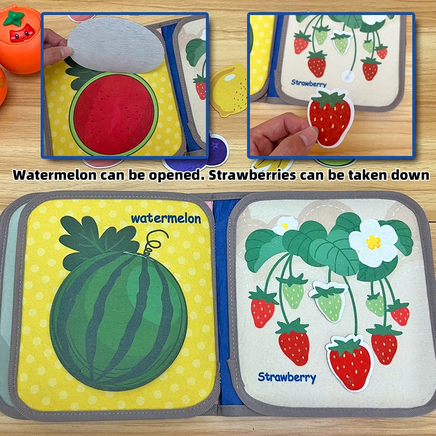 Libro di stoffa per frutta e verdura, forme didattiche, numeri, colori, libro cognitivo, giocattoli per bambini, libro per l'educazione precoce