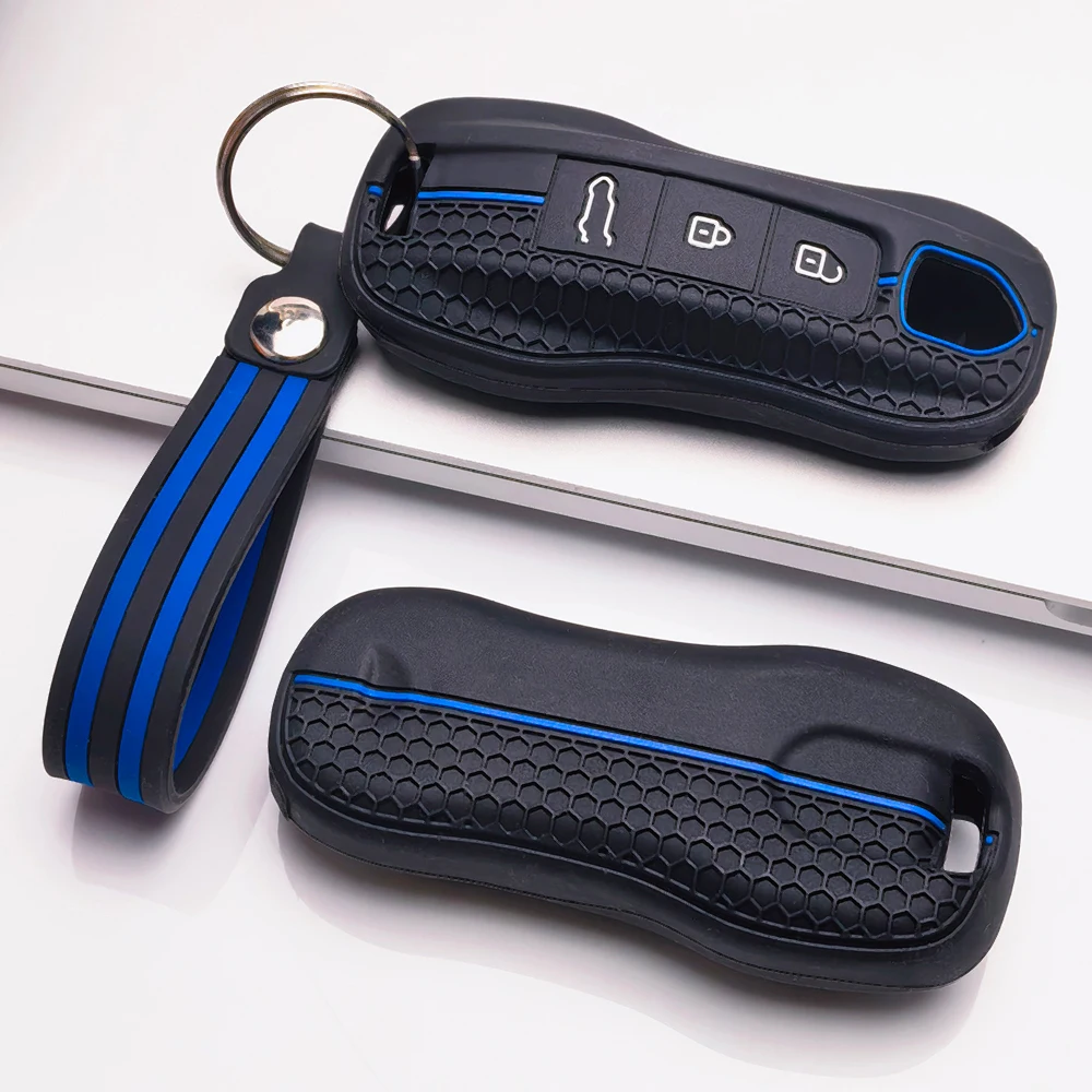 Protective Silicone Key Cover For Porsche 911 Cayenne Panamera Macan Taycan 718 Boxster Cayman with double loop Long Lasting