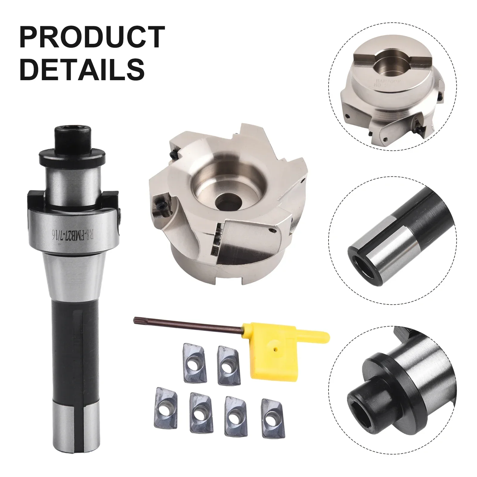 400R 80mm Face End Mill CNC Cutter R8 FMB27 Arbor APMT1604 Carbide T15 Wrench Face Milling Cutter Head CNC Tools Accessories