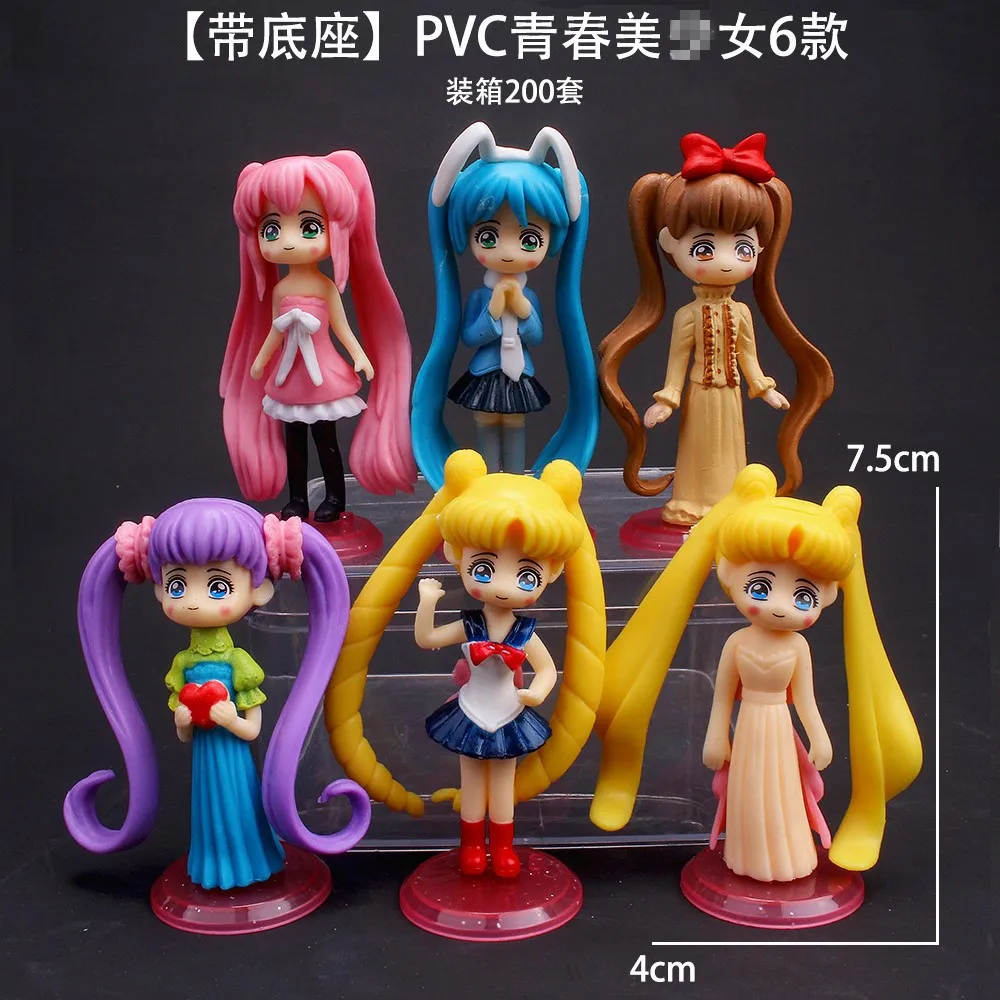 6Pcs/Set Anime Sailor Moon Tsukino Tuxedo Sailor Venus Mercury Mars Jupiter PVC Cartoon Action Figure Fashion Toy Model Decor