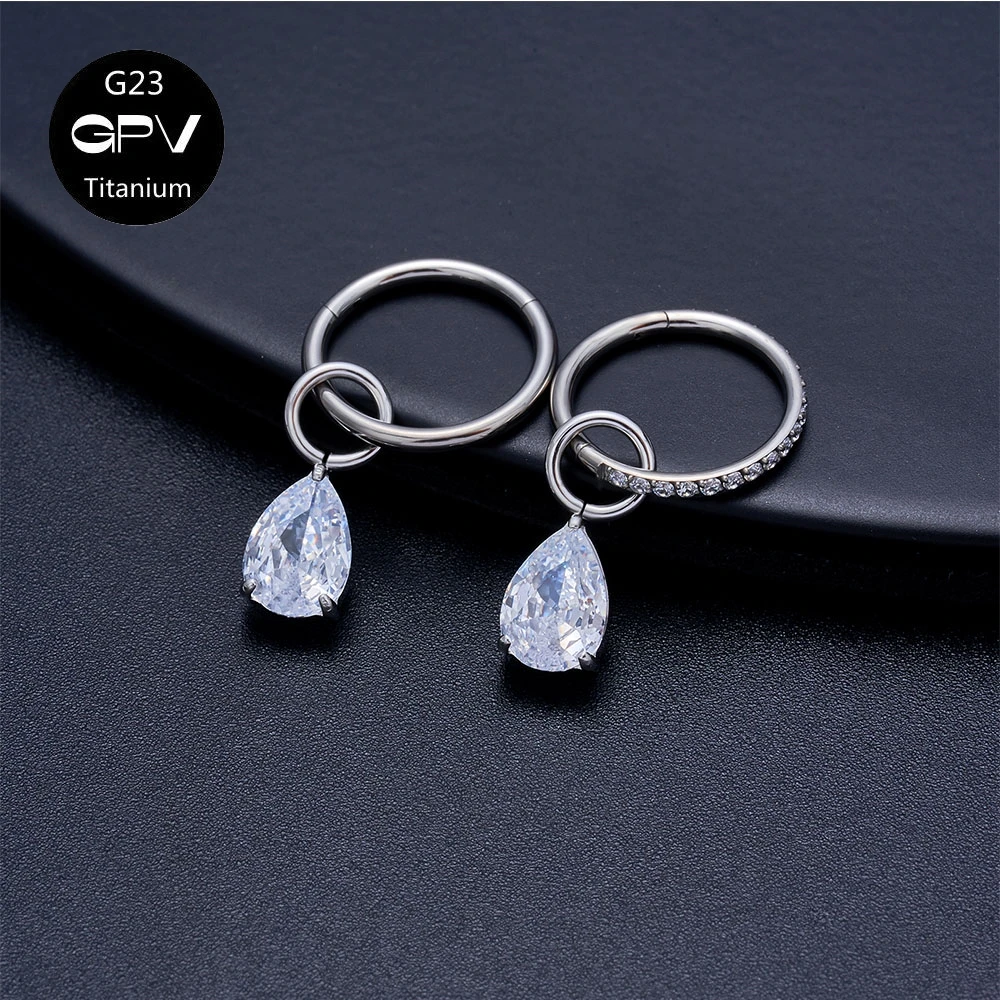 ASMT G23 Titan Ohrringe Wassertropfen Zirkon Anhänger geschlossene Schleife Herren und Damen perforierter Schmuck Nasenmembran Ring – Detail 2