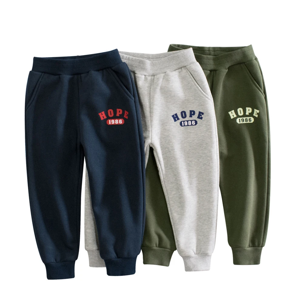 OVTRB Boys Fleece Long Pants Letter Printed Cotton Casual Sports Jogger Pants Kids Stretchy Waistband Pockets Active Sweatpants