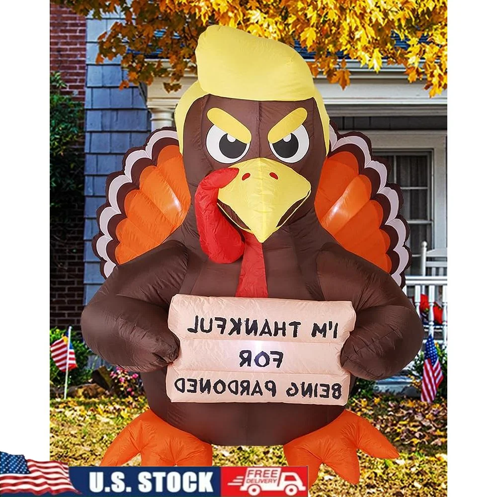 

6FT Inflatable Turkey Decoration Thanksgiving Lawn Pardon Blow Up Trump Turkey Outdoor Lights Unique Holiday Decor