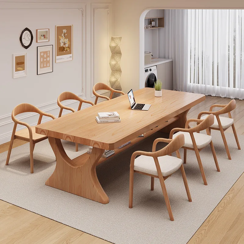 Log personality double-layer solid wood desk solid wood double study table student writing desk home dining desk integrated