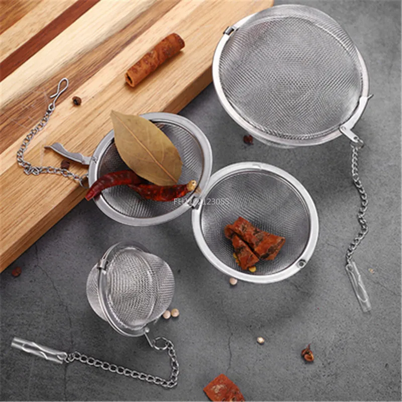 1PCS Stainless Steel Mesh Strainer With Chain SpiceTea Ball Infuser Tea Leak Home Soup Pot Sauces Marinade Seasoning Filter Ball