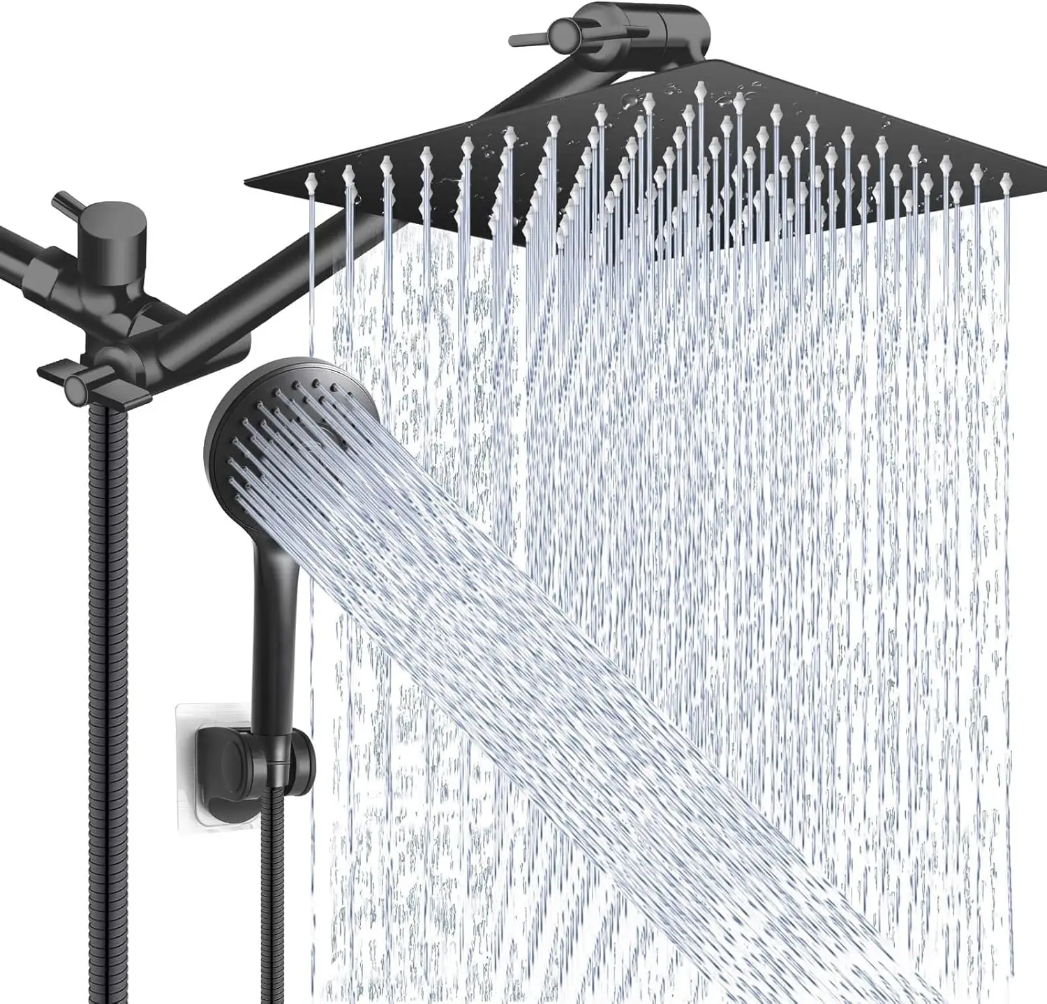 

10 Inch High Pressure Rain Shower Head Combo with Adjustable Arm and 5 Settings Handheld Spray - Matte Black