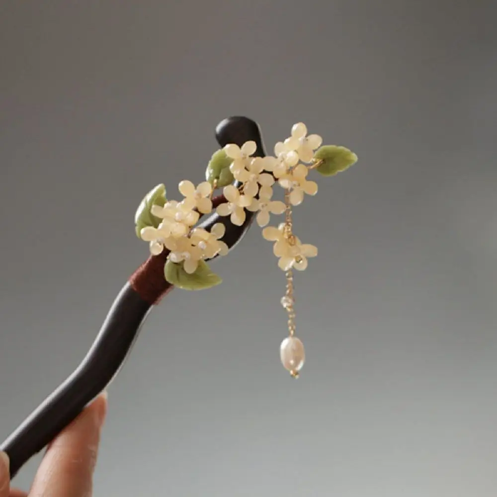 

Headwear Osmanthus Tassel Jade Rabbit Cheongsam Wooden Hairpin Chinese Style Headwear Ancient Style Hairpin Hanfu Hair Sticks