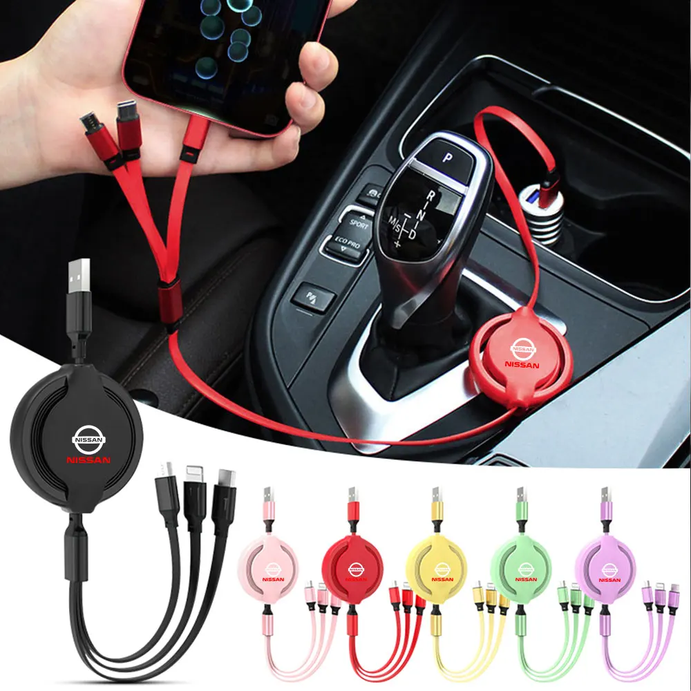 Car USB Cable Phone Fast Charger Multi-head Charging Cable For Nissan Nismo X-Trail Armada Kicks Cube Juke Rogue Micra Qashqai