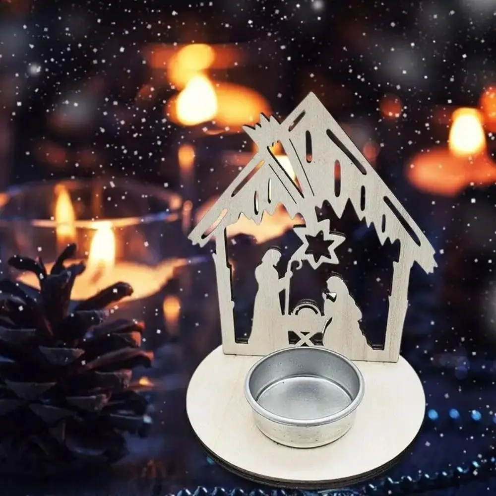 DIY Religious Candlestick Wooden Handmade Christmas Religious Pendant Natural Traditional Wooden Chip Ornaments Wedding