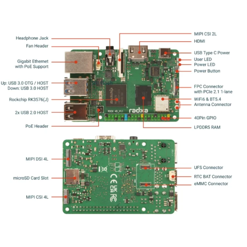 لوحة تطوير Radxa ROCK 4D RK3576 حساب الحافة للكمبيوتر لوحة واحدة مخرج 4K LPDDR5 #3