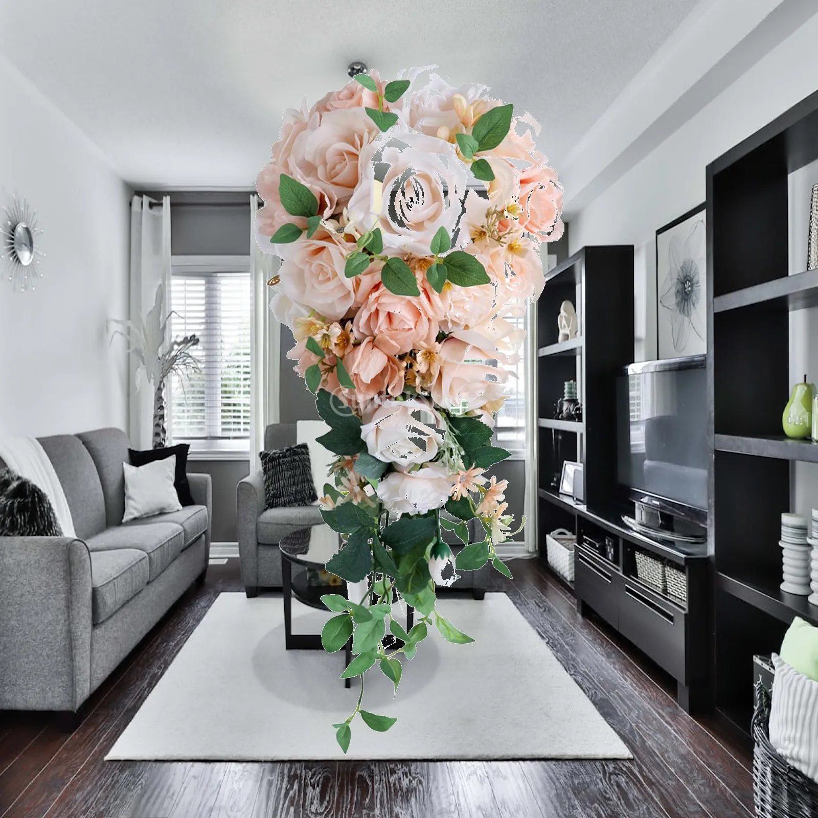 Wedding Bouquet for Bride Artificial Silk Rose Cascade Bridal Party Decoration Fake Flower Handheld Arrangement Centerpiece