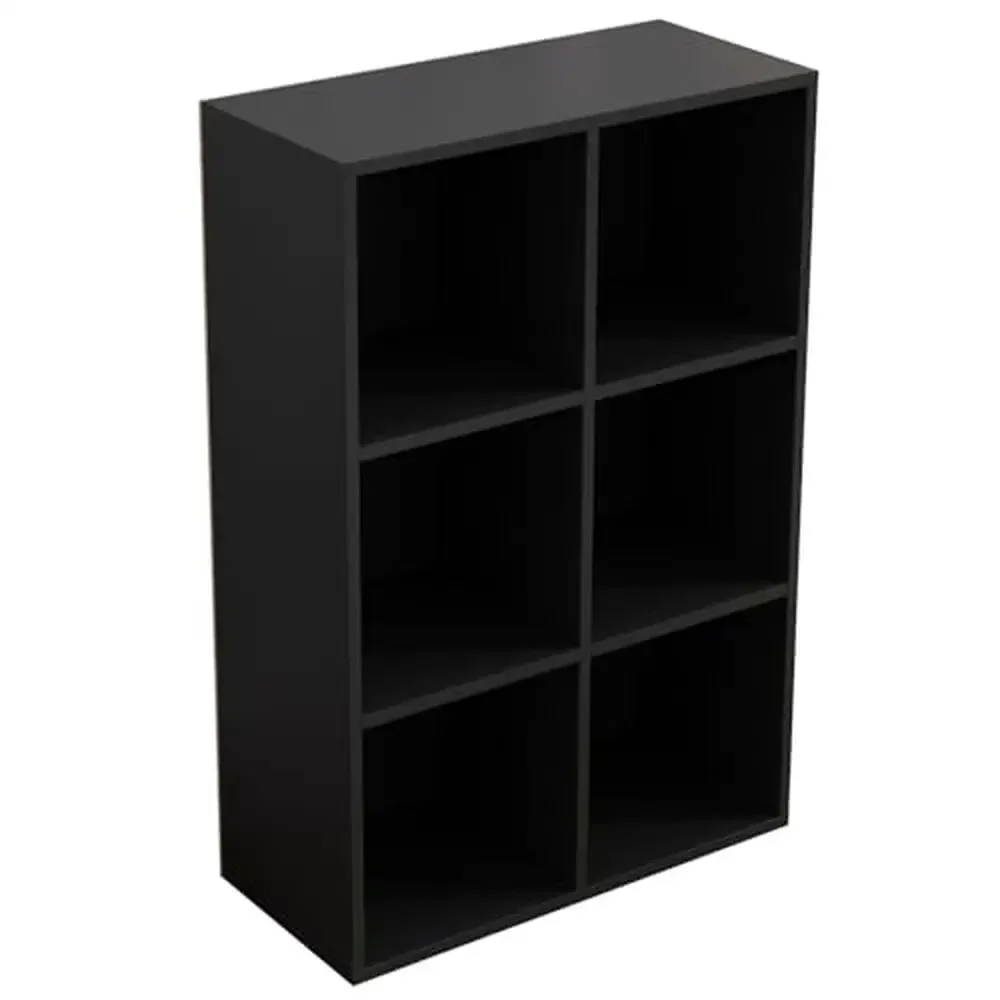 

6-Cube Wooden Bookshelf Open Shelf Home Office Display Black Heavy-Duty Durable 3-Tier Standing Storage Cabinet Easy Assembly