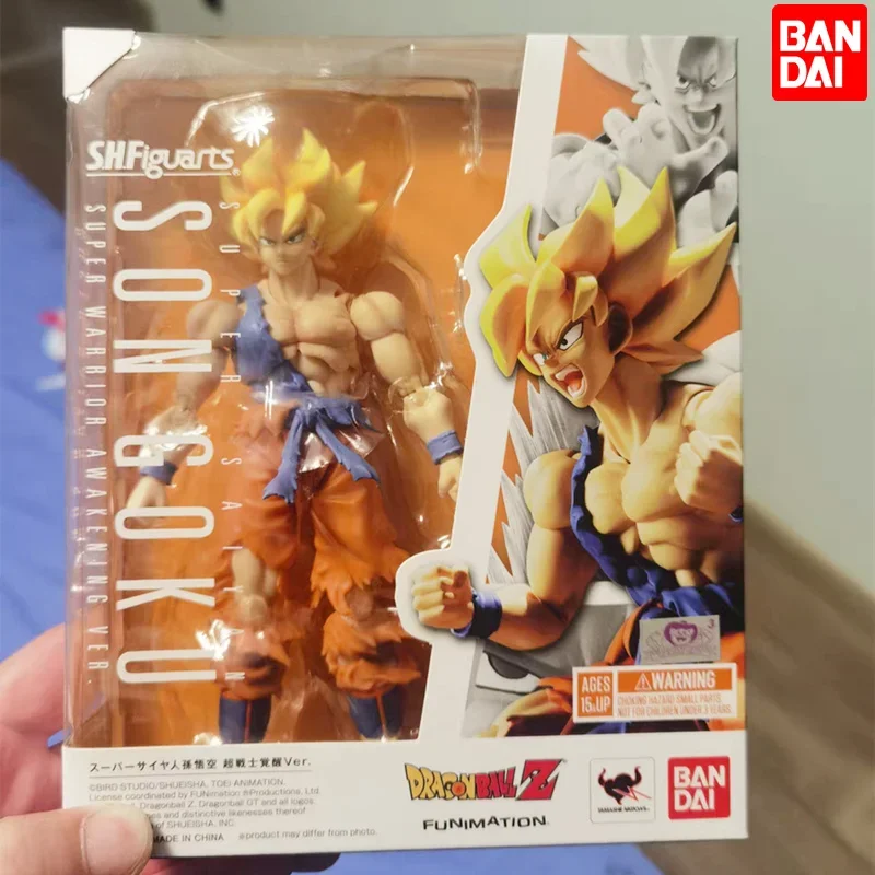 Originele Bandai Shf Anime Dragon Ball Pvc Actiefiguur-Super Saiyan Son Goku Krijger Ontwaken Ver Figuur Verzamelen Kids Cadeau