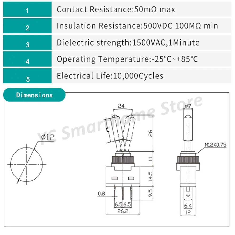 1Pcs ASW-15D Dc 12V 20A Auto Auto Led Light Toggle Rocker Swi, 12Mm Auto Modificatie Schakelaar Schakelaar Tuimelschakelaar
