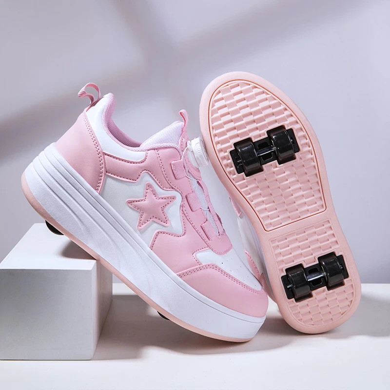 Sepatu roda 4 roda anak perempuan, sneaker sepatu roda Inline hitam Pink untuk anak laki-laki 202