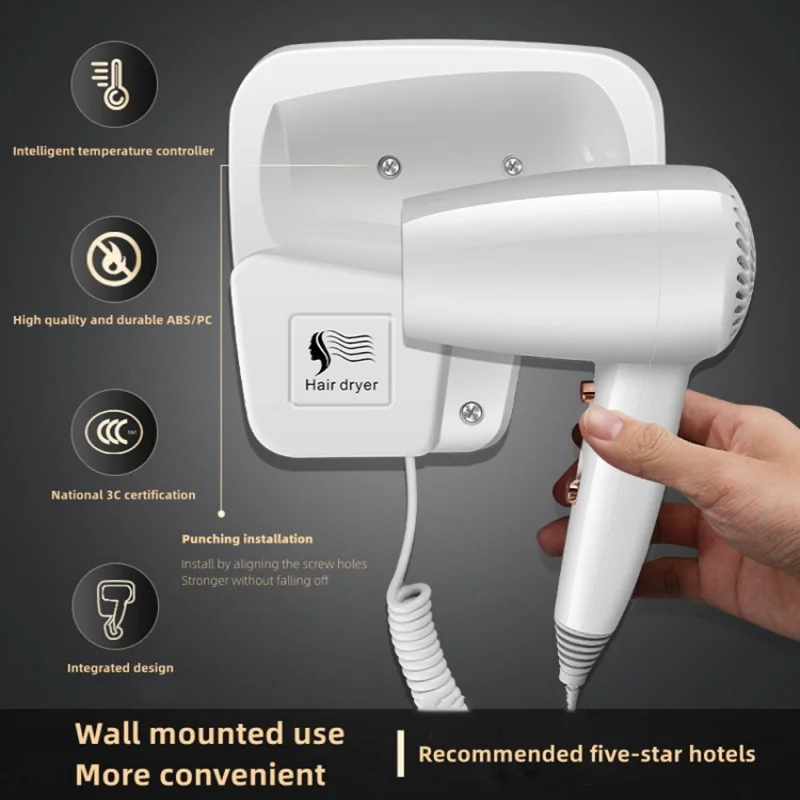 2025 Non Perforated Wall Mounted Hair Dryer with High Power Fast Drying Blue Light Hair Care for Hotels/Homestays/Hotels