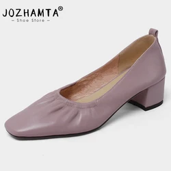 JOZHAMTA Size 33-40 Women Pumps Real Leather Chunky Spring High Heels Shoes For Women Ins Fashion Office Lady Dress Footwear