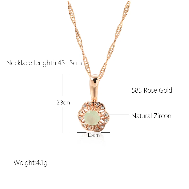 SYOUJYO Lake Green Natural Zircon Pendant Necklace For Women 585 Rose Gold Color Wedding Fine Jewelry Classic Collarbone Chain