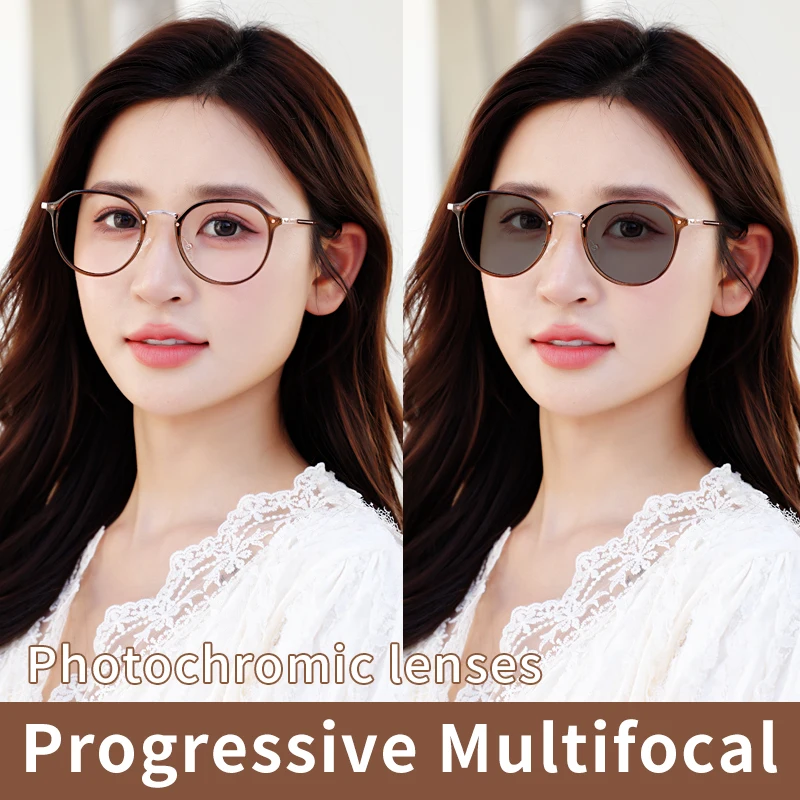 Photochromic Progressive Multifocal Reading Glasses Resin Lens for Women,Hot Fashion Full Rim Glasses Superior Extremely Light