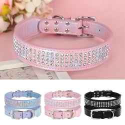 Bling Leather Dog Collar Crystal Big Dog Collars Bulk Rhinestone Pet Collar Accessories for Medium Large Dogs Bulldog Pink Black