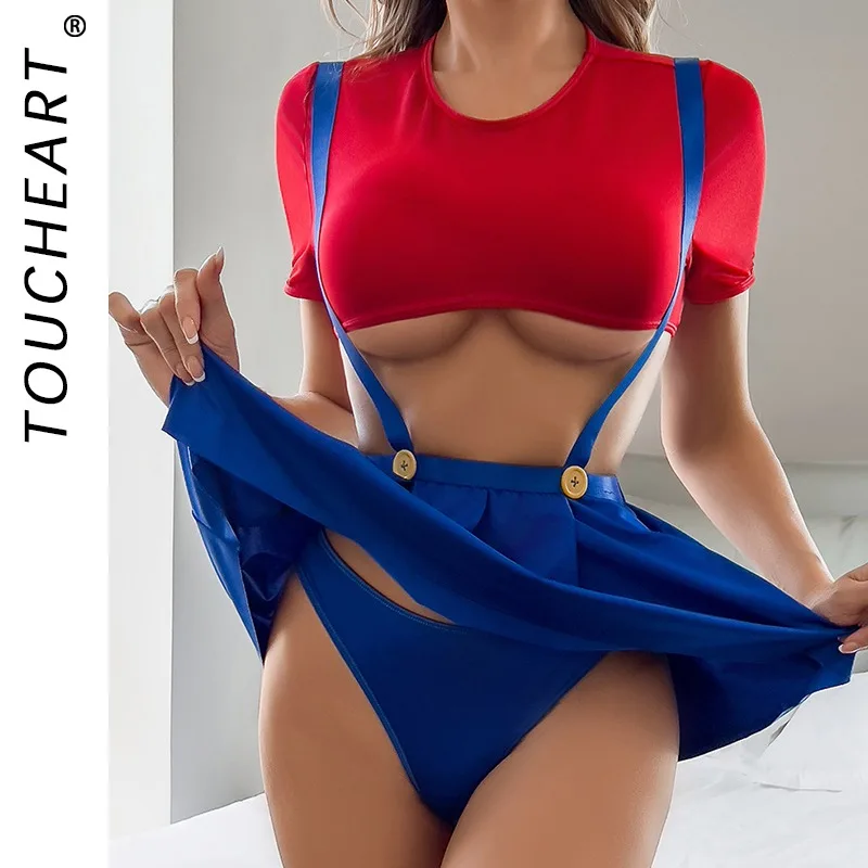 

Toucheart Delicate Lingerie Sling Sexy Contrast Color Patchwork Hollow Out Girl Slim Bodycon Dress Women Interesting Split Kit