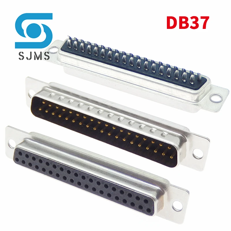 2PCS DB37 connector 2 row 37pin hole female male plug socket serial port adapter D-SUB U type wiring Solder type 37PIN Black