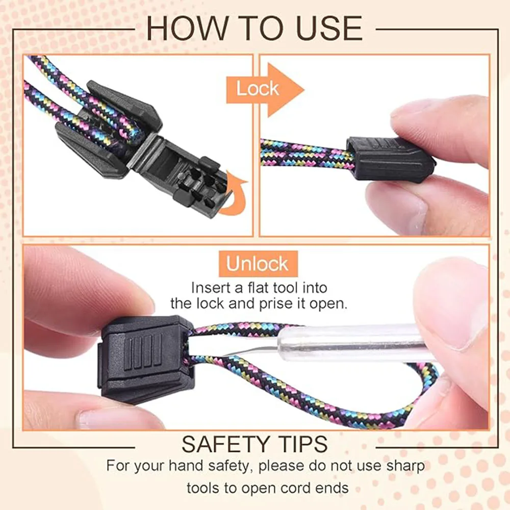 10pcs/pack Zipper Pull Cord Ends For Paracord & Cord Tether Tip Cord Lock Plastic Black