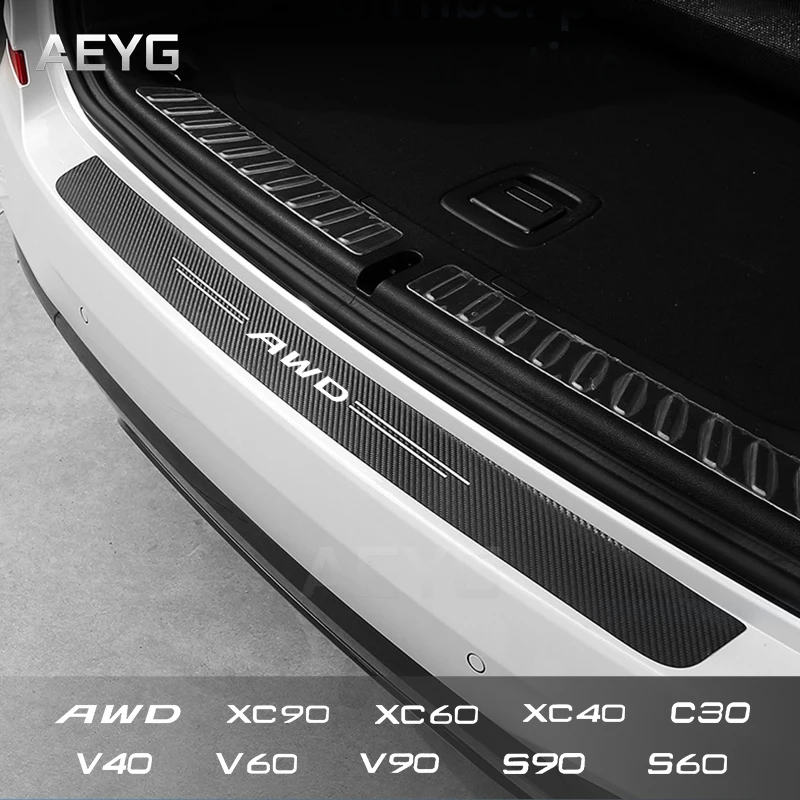 Carbon Fiber Car Rear Trunk Bumper Guard Stickers For Volvo AWD C30 S60 S90 V40 V60 V90 XC40 XC60 XC90 Waterproof Protect Films