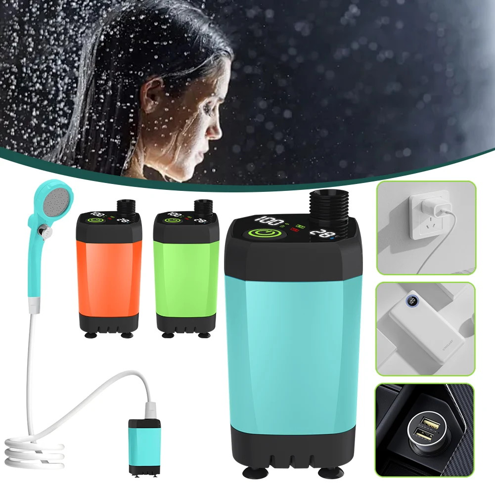 Portable Camping Shower Outdoor Electric Shower Pump Waterproof with Digital Display for Hiking Camping Travel Pet Watering