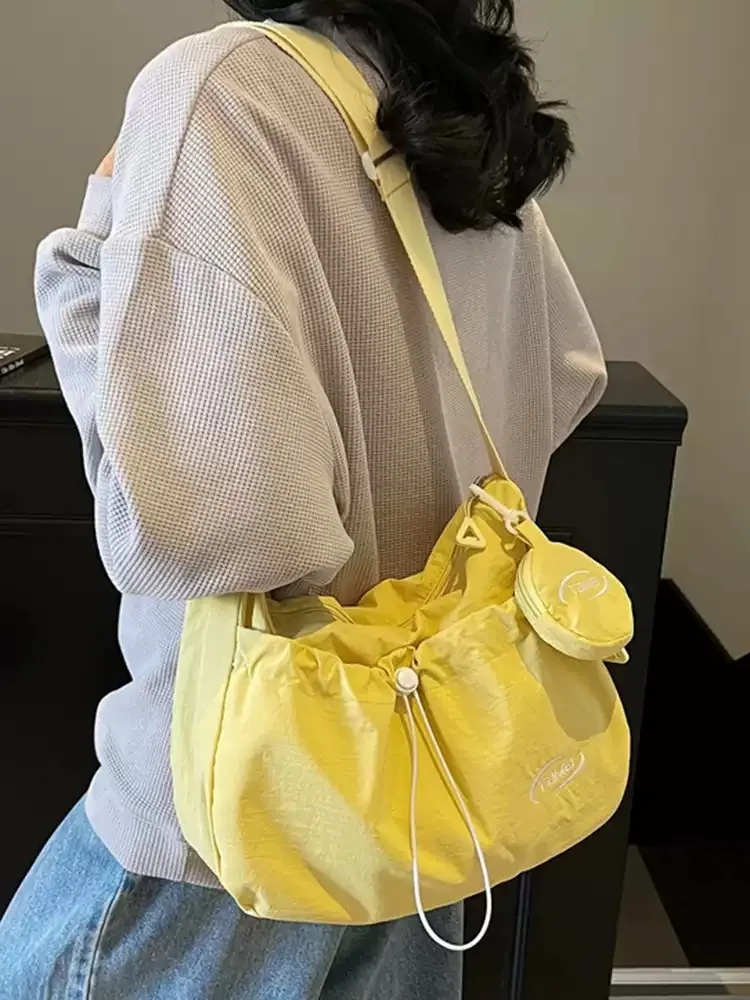 

Women's Nylon Crossbody Bag with Round Coin Purse Drawstring Hobo Shoulder Bag Casual Lightweight Daily Purse