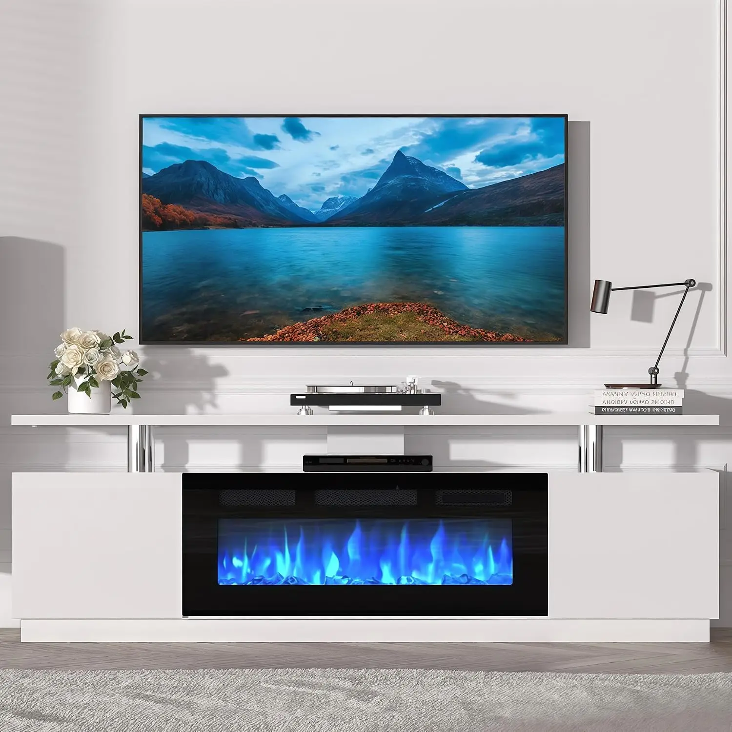 Fireplace TV Stand 80in TV Entertainment Center 36in Electric Fireplace LED Lights Storage Living Room Bedroom, Customized