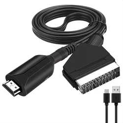 HDMI to SCART Video Audio Converter Adapter Cable 1M/3.2FT with USB Cable For HDTV Sky Box DVD Television Signal SCART Converter