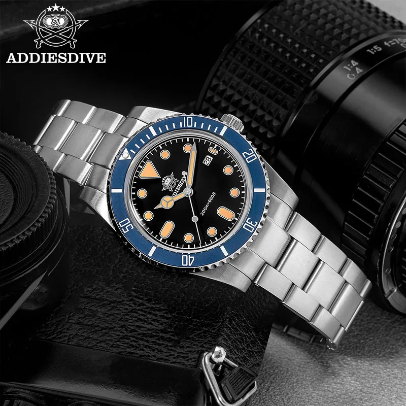 ADDIESDIVE New Quartz Watch Luxury 39mm Dome Glass Ceramic Bezel 200m Waterproof Luminnous Stainless Steel Ultra-thin Men Watch