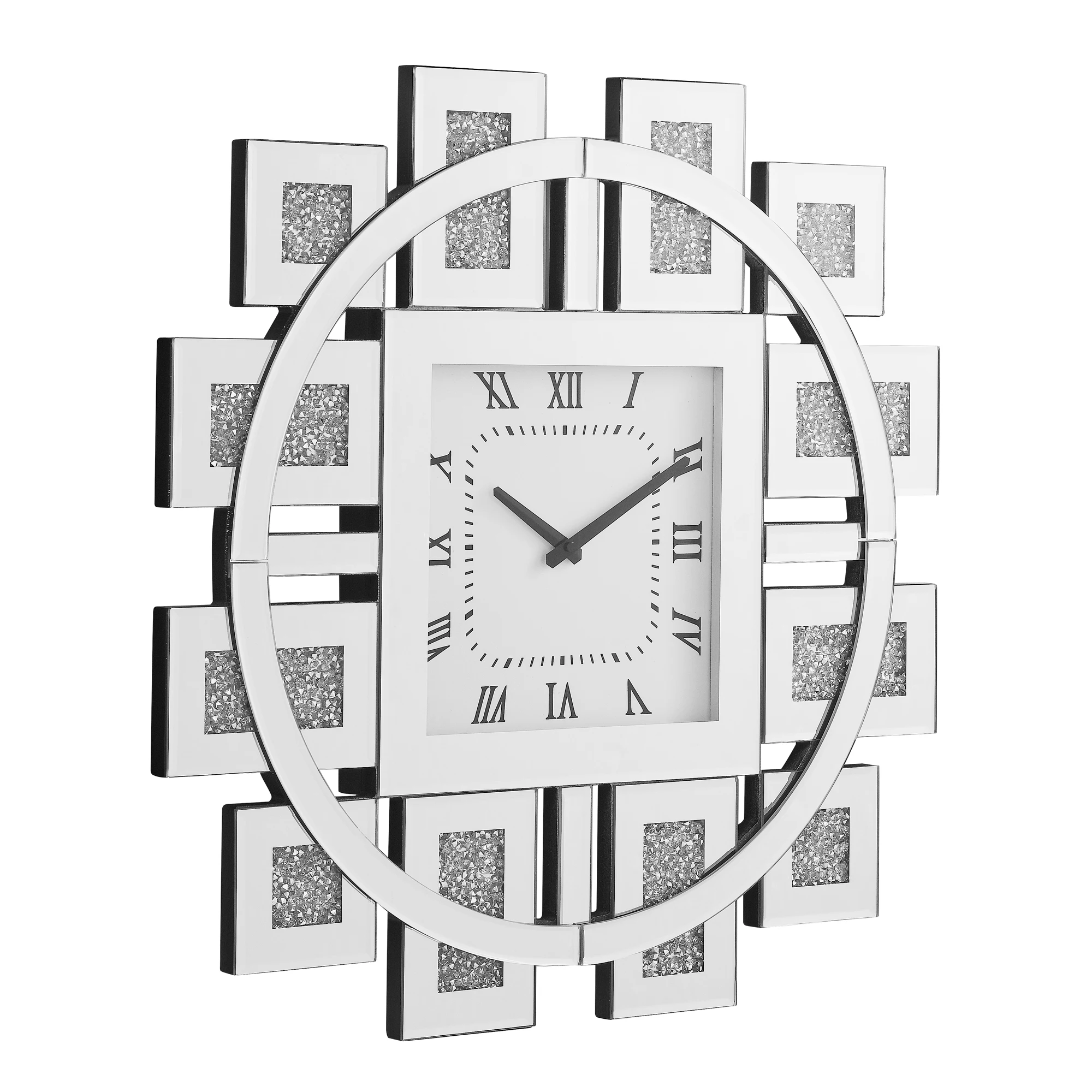 Sparkle Crystal Mirrored Geome - đánh giá và giá Wall Clock Silent