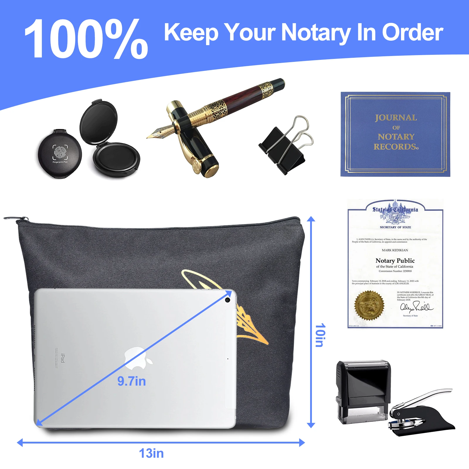 حقيبة Notary حقيبة إمداد عامة كبيرة مع سحاب أدوات الكمبيوتر المحمول ملحقات الحقيبة لكتيب سجل ختم ختم وثيقة