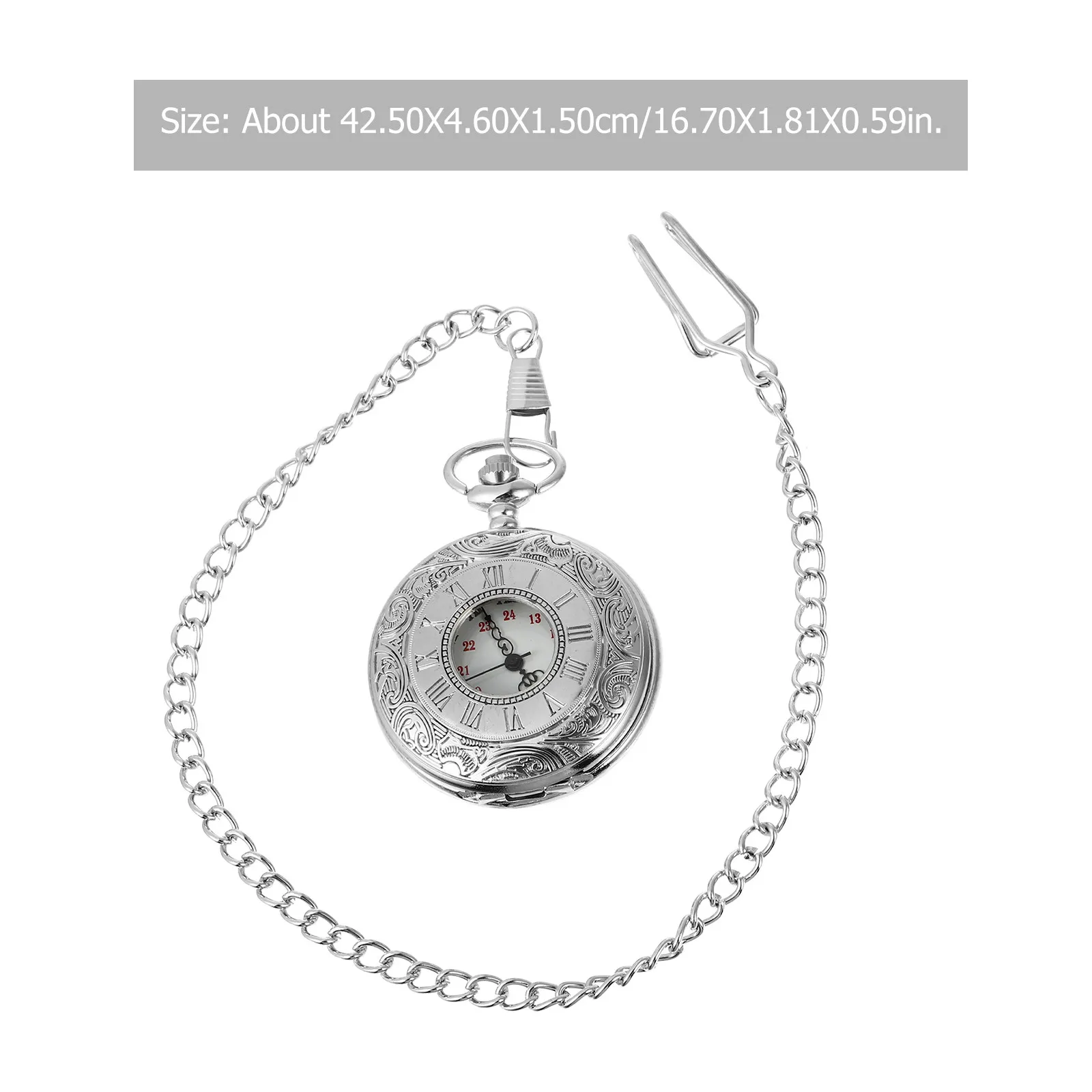 Classic Pocket Watch with Roman Numerals Vintage Engraved Front Exquisite Pattern Zinc Alloy Fashion Accessory Gift for Him Her