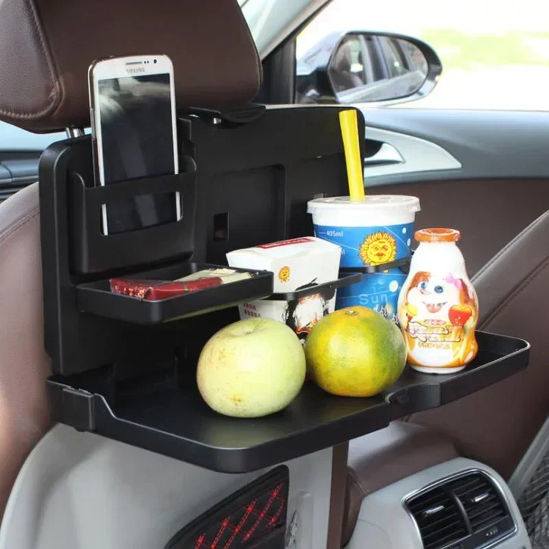 Car Seat Back Organizer Dinner Plate Table Car Storage Organizer Foldable Table Tray Travel Coasters Cup Holder Auto Accessories