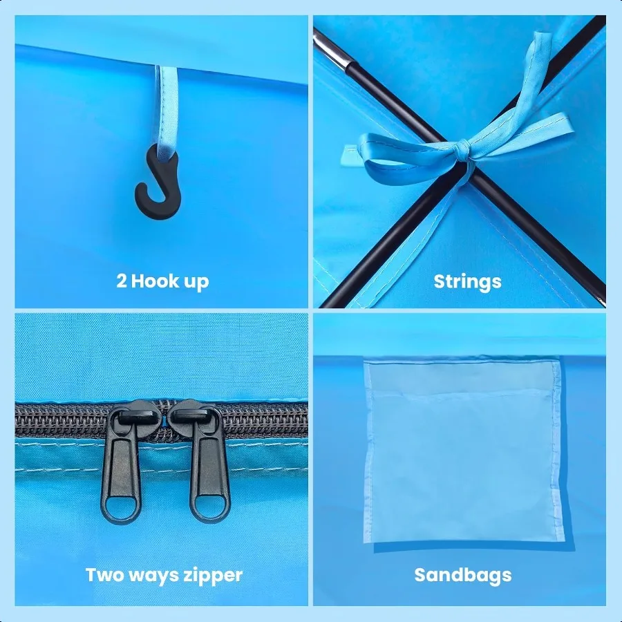 비치 텐트 차양막 46인용 해변 그늘막 텐트 간편 설치 UPF 50+ 자외선 차단 휴대용 경량 비치 카바나 차양막 S