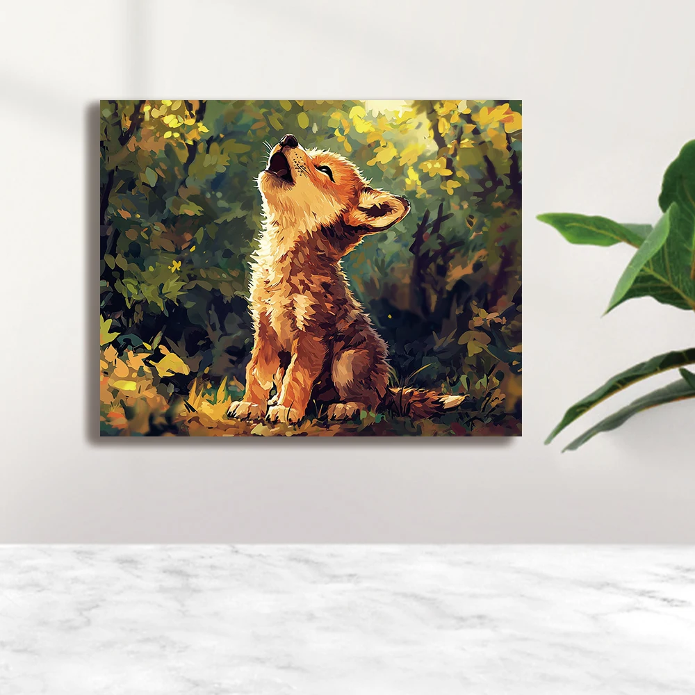 1 szt. Mały Lis Krzyczący w Lesie Zestaw do Malowania Cyfrowego DIY Akrylowym dla Początkujących Dekoracja Ścienna do Domu Ramka Nie Jest Dołączona