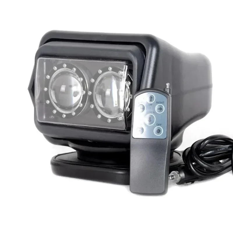 Remote Control Searchlight, 60W 12V Laser Chip LED Spotlight, 360 Rotating Light, for Marine Boat Offroad Truck, High Low Base