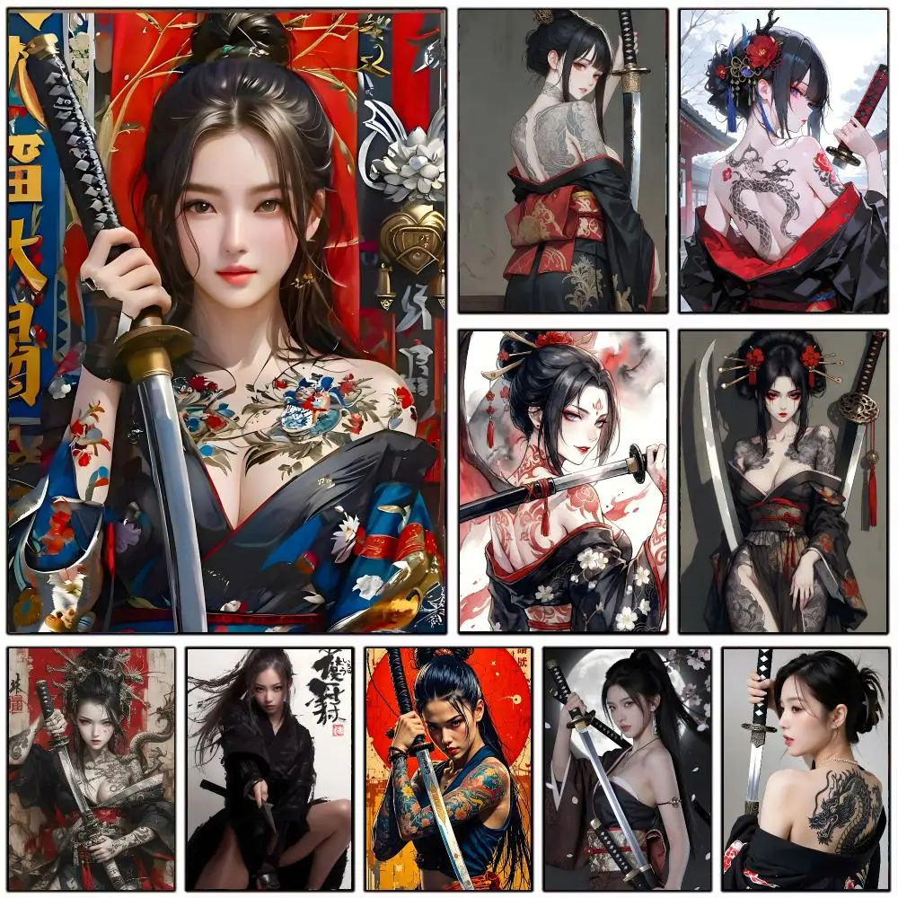 mysterious character J-Japanese Female Samurai Poster Modern Home Decoration Interior Design & Contemporary Wall Art Collection