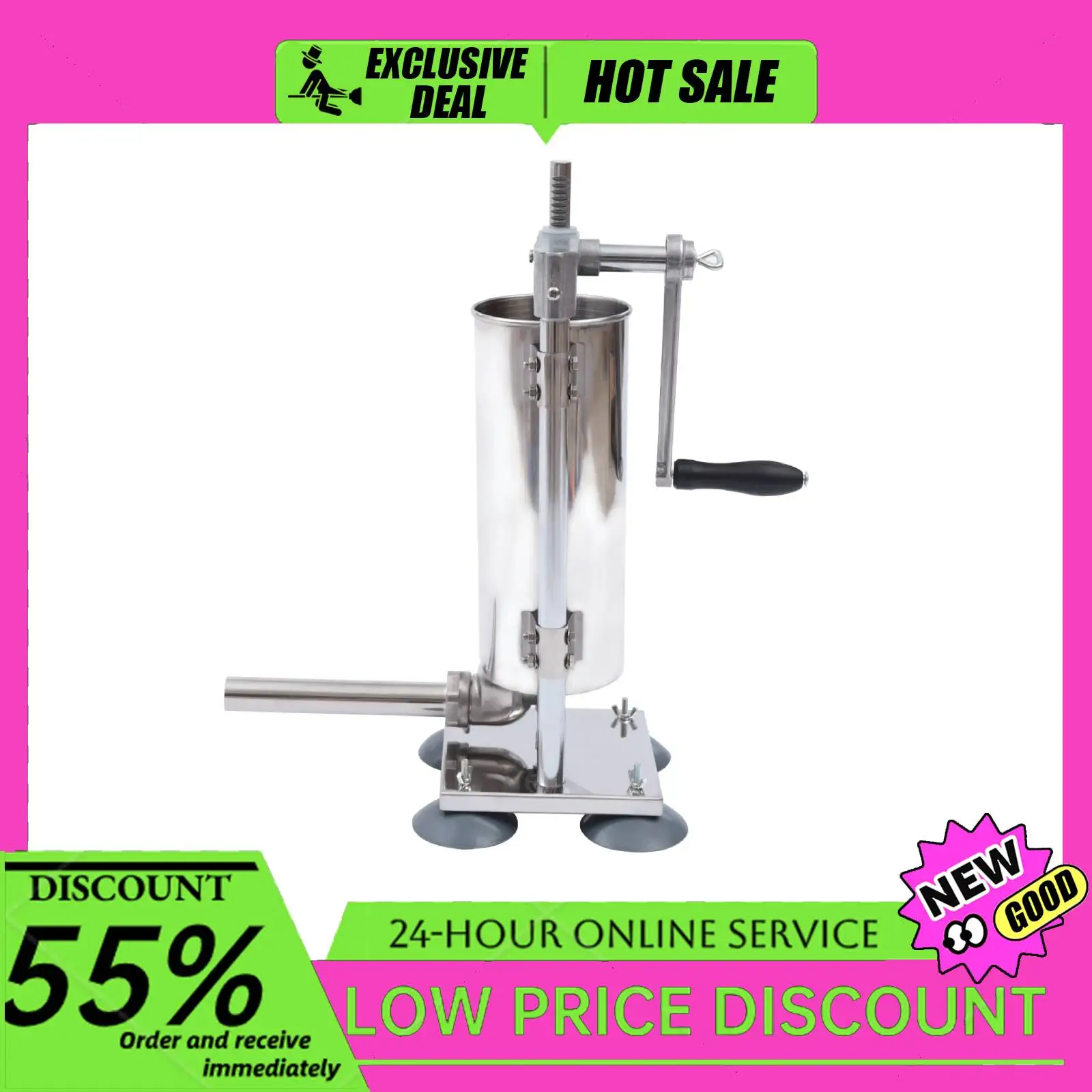 

6LBS Stainless Steel Sausage Filler Vertical Manual Sausage Stuffer Home & Commercial Use