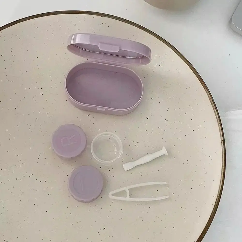 Durable With Mirror Contact Lens Case Mini Leakproof Design Storage Box Creamy Color Leakproof Container For Women